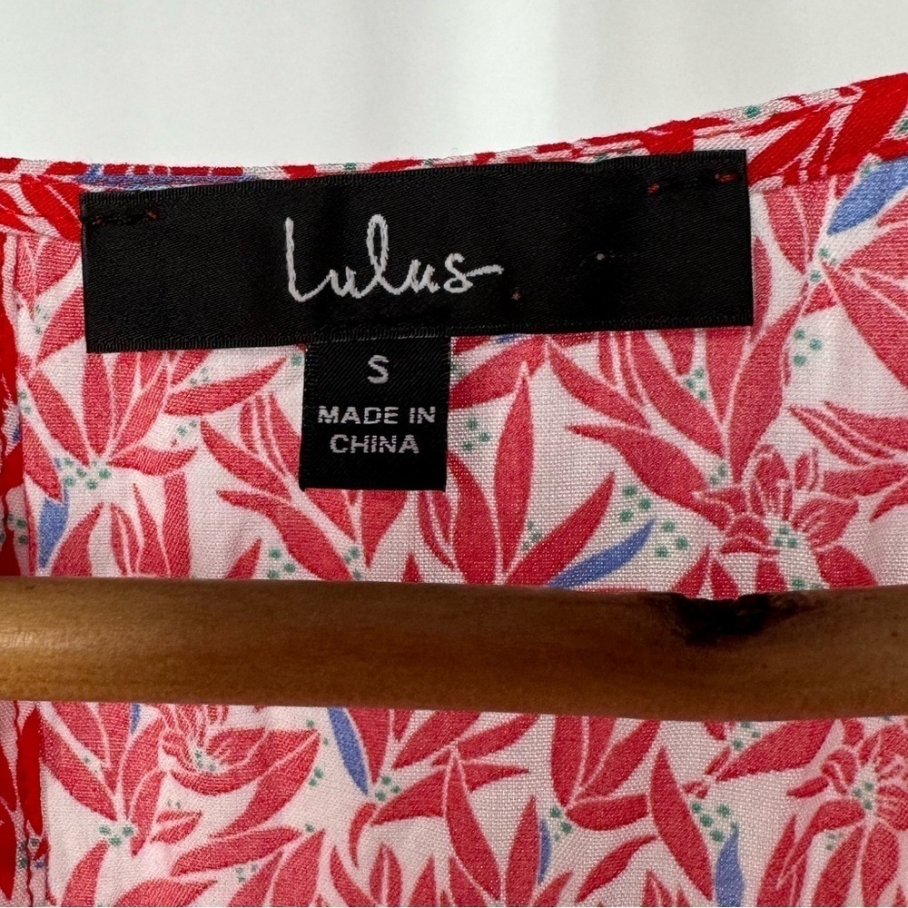 Lulus Dondi Print Tie-Front‎ Short Sleeve Romper in Red and White Size Small - Picture 7 of 13